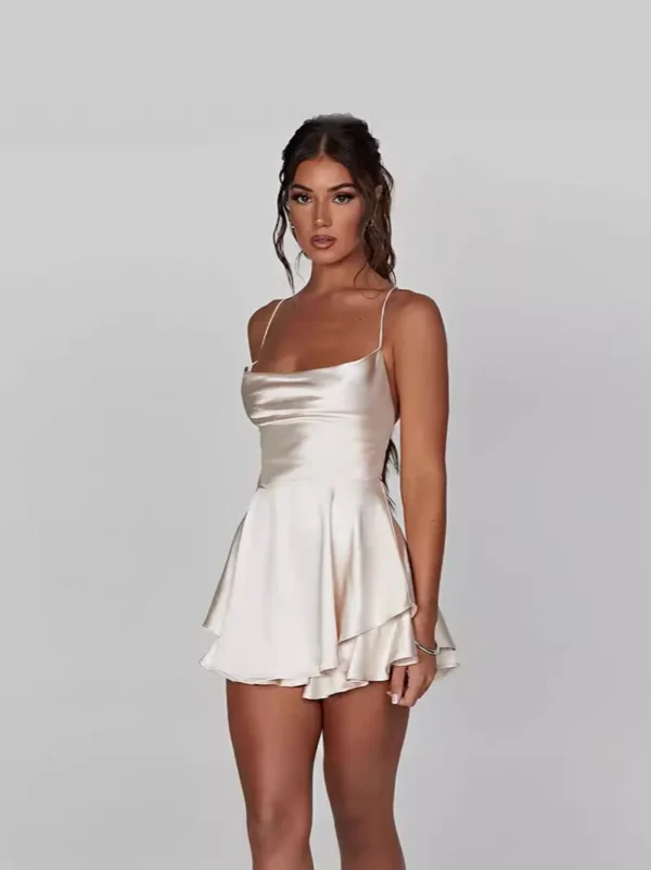 2024 Summer New Sexy Slim Fit and Slim Off Back Solid Color Suspended Dress and Pants - Image 3