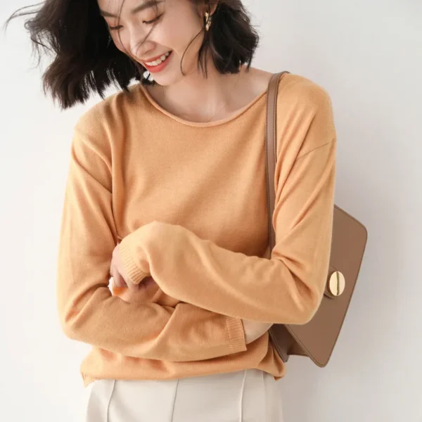 Womens Sweaters Solid Pink Black Knit Pullovers O-neck Bottoming Shirts Slim Fit Spring Autumn Korean Knitted Skin Friendly Top - Image 5
