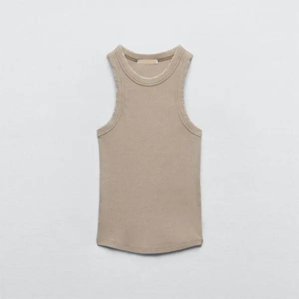 BMURHMZA Fashion New Water Wash Rib Simple Retro Workwear Women's Tank Top - Image 4