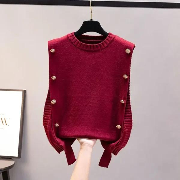 Women's waistcoat spring and autumn outer wear pullover sweater 2023 fashion casual new ladies sleeveless round neck knitted top - Image 3