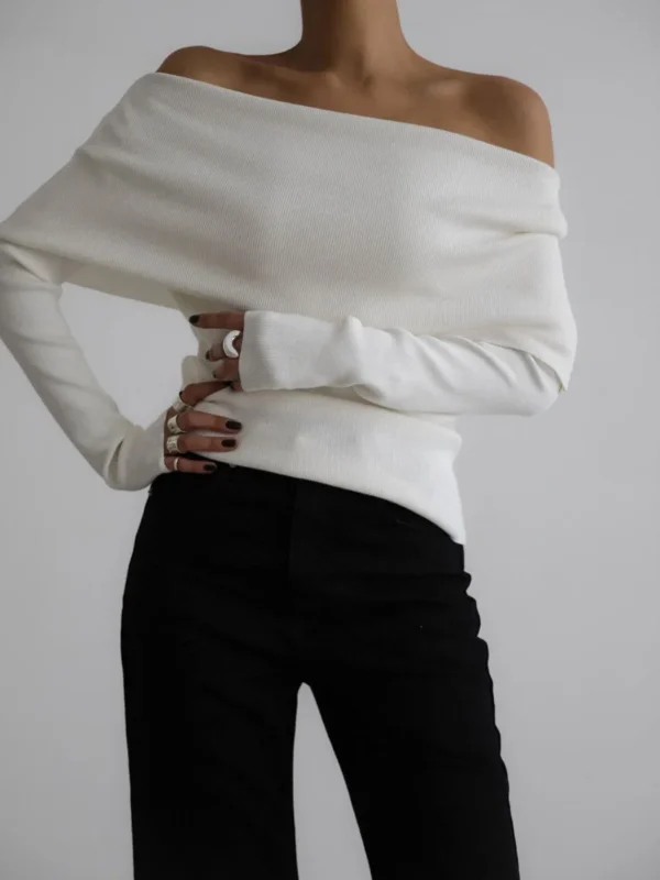 Off Shoulder Women Gray Sweater Knitwears Top Long Sleeve Pullovers Tops Winter Outerwears Sweaters Clothing Red Black White New - Image 3
