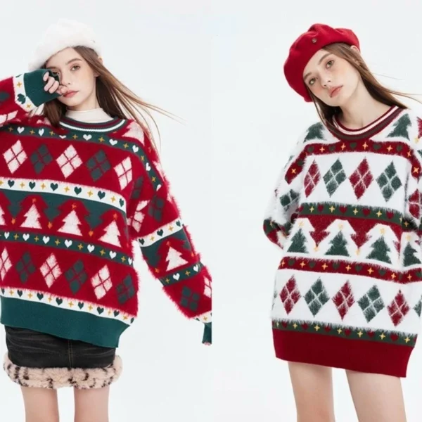 Christmas New Fashion Atmosphere Contrast Color Sweater Men And Women Couples Pullover Sweater Casual Joker Loose Top Tide Brand