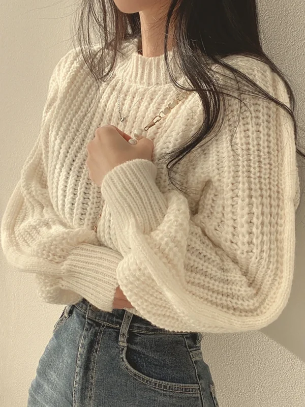 Loose Vintage Harajuku Lantern Long Sleeve Women Sweater Korean Autumn Winter Knitwear Soft Warm Tops Chic Solid Femme Sweater - Image 2