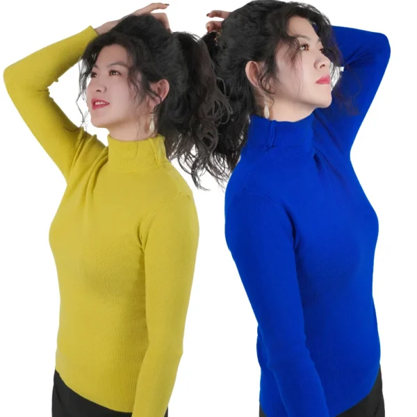 2Pcs Womens Solid Sweater Korean Long Sleeve Turtleneck Knitted Pullovers Warm Basic Knitwear Autumn Winter Fashion Slim Jumpers - Image 4