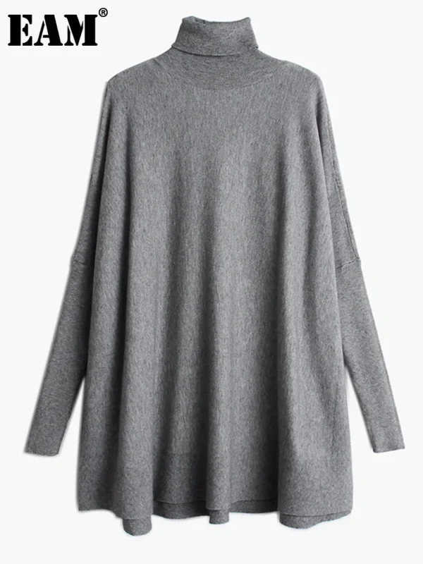 [EAM] Big Size Knitting Sweater Loose Fit Turtleneck Long Sleeve Women Pullovers New Fashion Tide Spring Autumn 2025 19A-a43