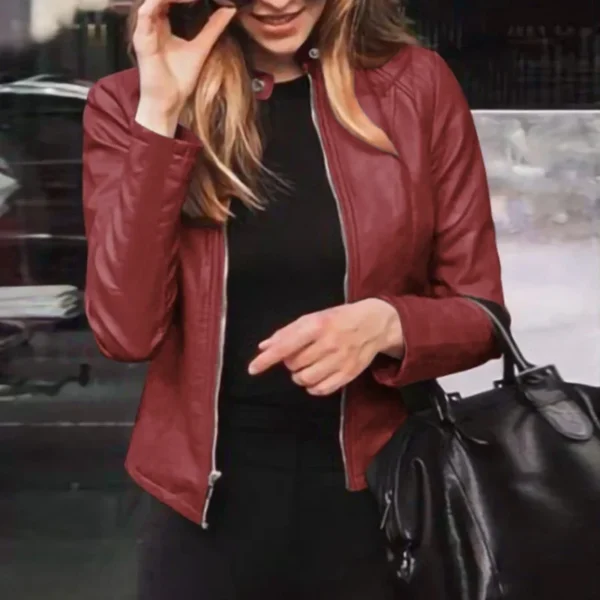 Slim Fit Faux Leather Jacket Women Classic Moto Biker PU Leater Jacket Spring Autumn Basic Zipper Coat Outerwear - Image 4