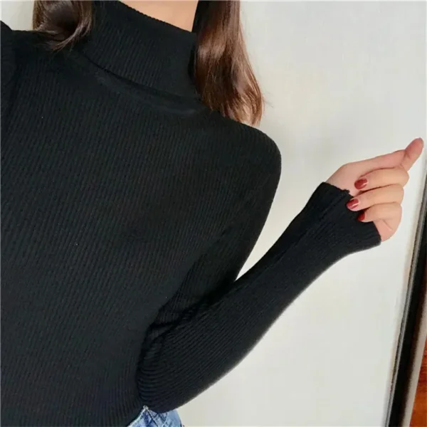 Autumn Winter Thick Sweater Women Knitted Ribbed Pullover Sweater Long Sleeve Turtleneck Slim Jumper Soft Warm Pull Femme - Image 3