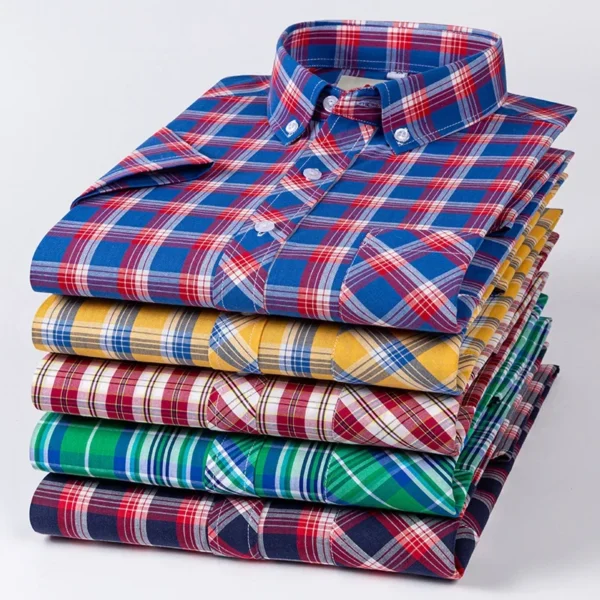 2025 New In Super Large Summer 100% Cotton Plaid Young Men Summer Short Checked Sleeve Casual Shirts Plus Size S-5XL 6XL 7XL 8XL