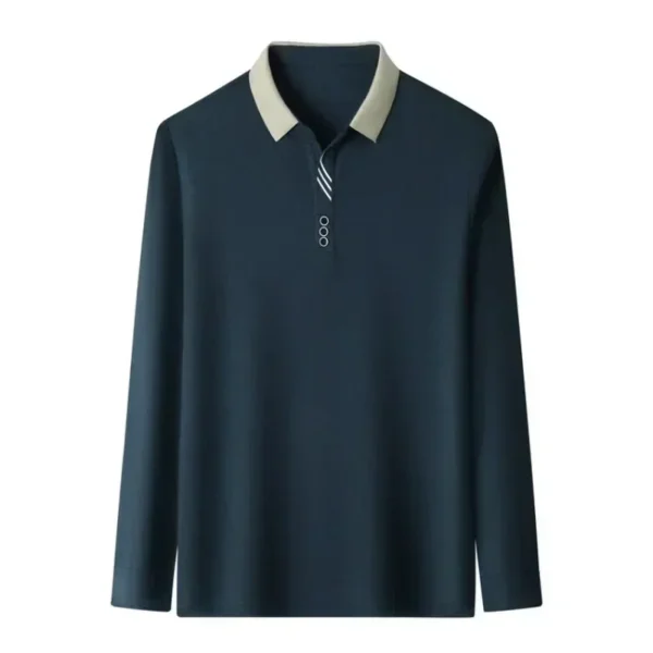Men's Long Sleeve Turn-down Collar Waffle T-shirt Business Casual Polo Shirt Tee - Image 2