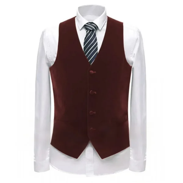 Men's Velvet Vest with V-neck, Formal Suit Vests，Fashionable Single-breasted Suit Vests for Men，sleeveless Jacket with Pockets - Image 4