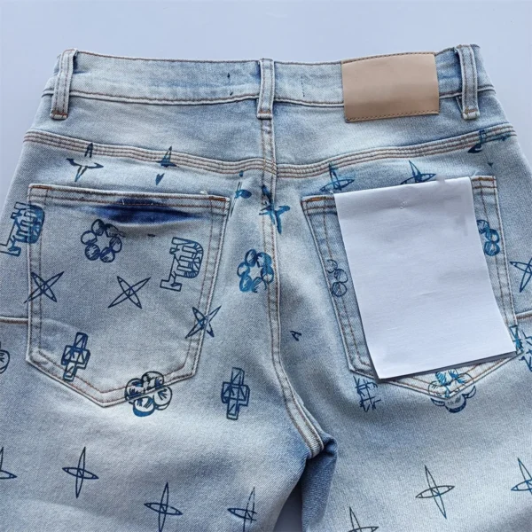 Top quality Purples jeans Men High street Light Blue print letters Fashion Trend brand Repair Low Rise Elastic Skinny Trousers - Image 6