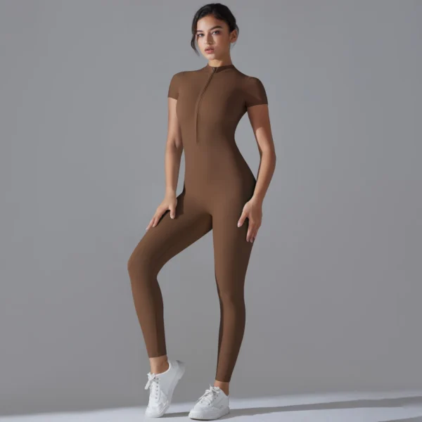 Yoga Set Women's Jumpsuits One-Piece Suit Zipper Short Sleeve Gym Push Up Workout Clothes Fitness Bodysuit Sportswear Tracksuit - Image 4