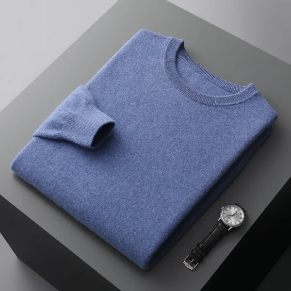 100% merino cashmere sweater men's round neck pullover business casual fashion top knitted loose men's Jacket - Image 6