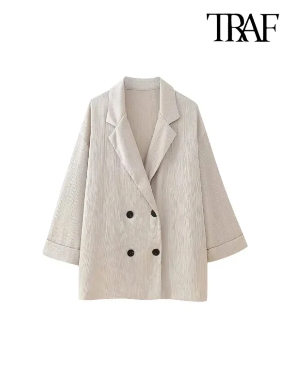 TRAF-Women's Double-Breasted Loose Blazer Coat and High Elastic Waist Wide Leg Pants, Female Two Piece Sets, Fashion - Image 5