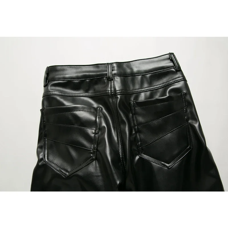 New Winter Men Skinny Biker Pu Leather Pants High Street Fashion Motorcycle Trousers for Male Stage Club Wear - Image 3