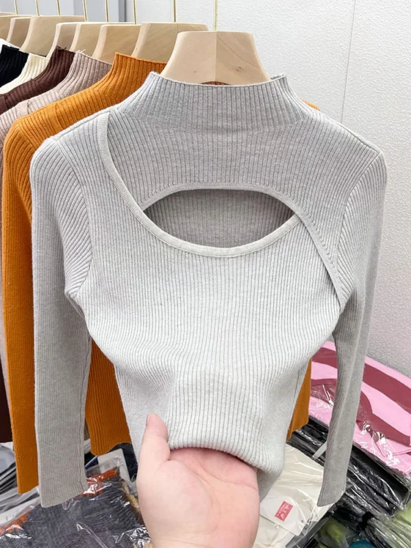 2024 Autumn Winter Sexy Hollow Out Women Sweaters Tops Slim Vintage Jumper Soft Warm Pull Female Casual Pullover Knitted Sweater - Image 3