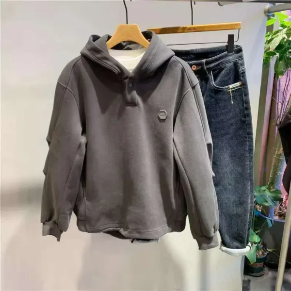 Loose Hooded Sweatshirt with Men's Design Sense Simple and Casual Fashion Jacket - Image 3