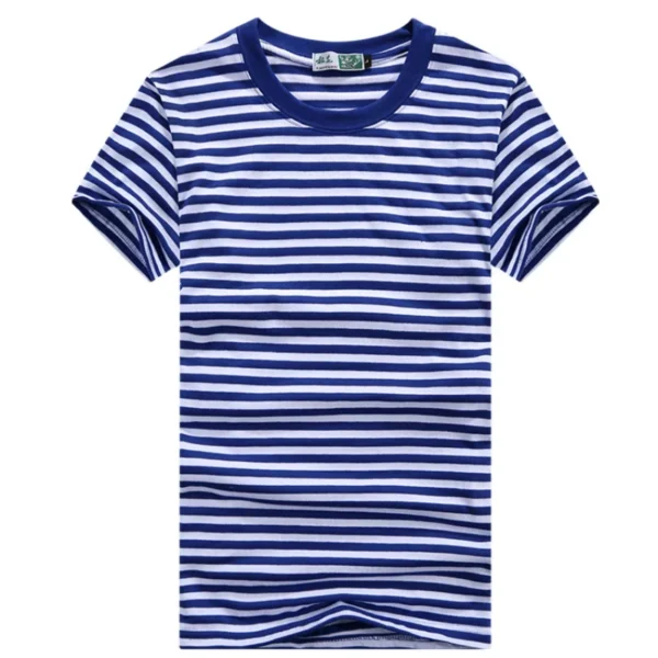 Men Tshirts Navy Shirt Blue and White Striped Short-sleeved Sports Men's T-shirt Couple Parent-child Tops O-Neck Casual Tees - Image 3