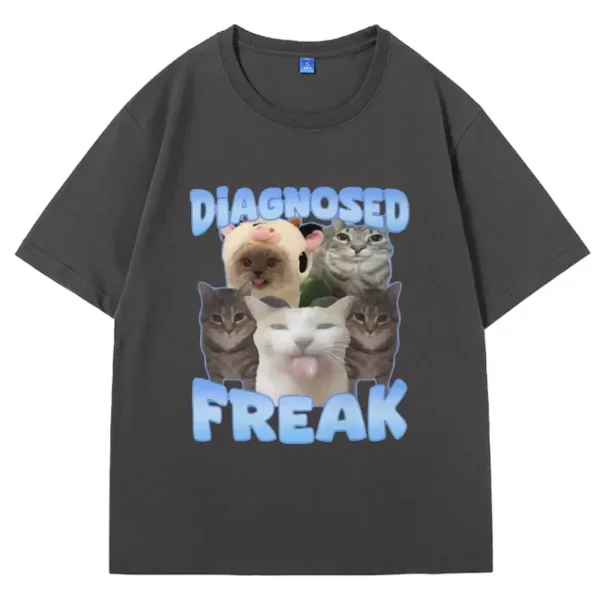 Diagnosed Freak Funny Watermelon Cat Meme T-shirt Women Oversized Streetwear T Shirt Fashion Oversized Female T Shirts - Image 2