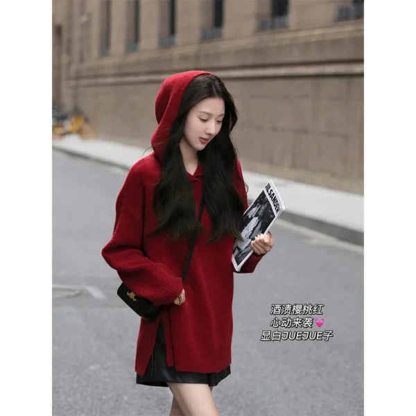 Women Autumn Winter Korean Simplicity Red Knitting Women Clothing Fashionable Pullover Soft Warm Long Sleeve Sweater Top Tee - Image 5