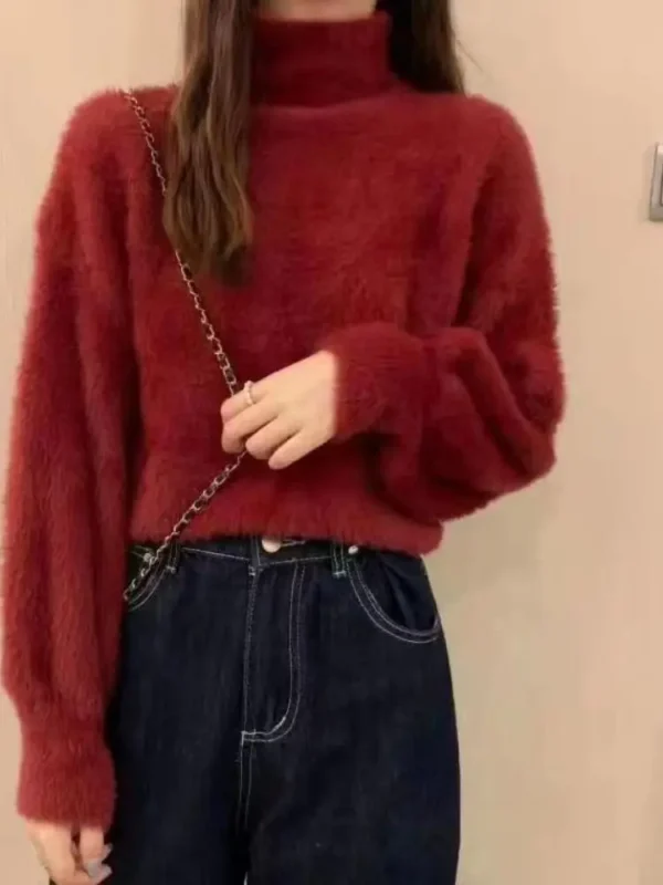 Winter Imitate Mink Wool Hot Fleecing Female Turtleneck Thicken Elastic Casual Sweater Women Knitted Tops Pullovers Soft Warm - Image 4