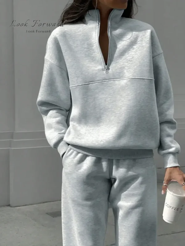 Casual Pants Sets Woman Autumn Loose Pullovers Zippers Long Sleeve Women's Tracksuit Elastic Waist Solid Trousers Sets All-match