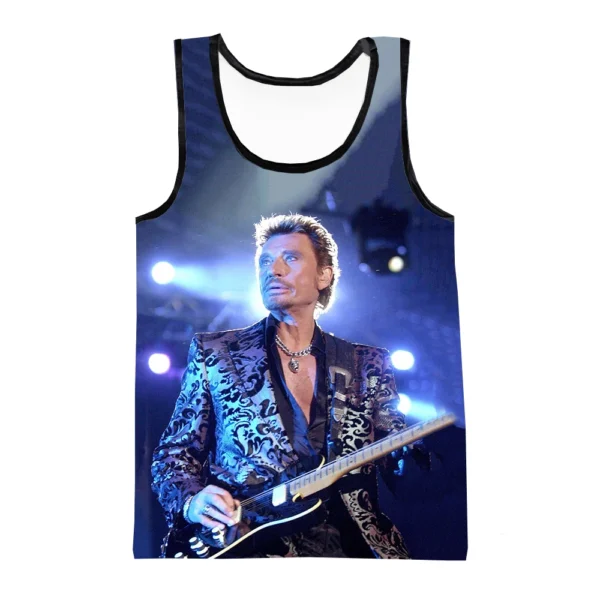 Summer Johnny Hallyday Singer 3D Print Tank Tops Men's Fashion Streetwear Sleeveless Tank Top Bodybuilding Gym Vest Man Clothing