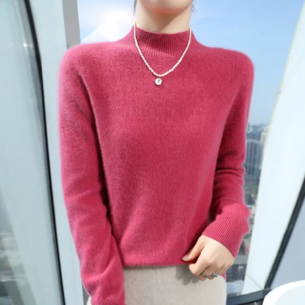 Autumn and winter new semi high neck women's sweater, wool knit sweater, loose and slimming, warm and hollow out design anti pil - Image 4