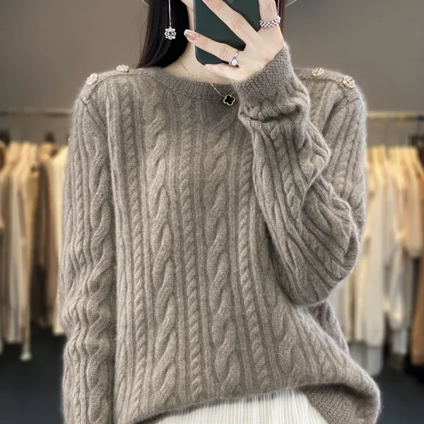 2 stripes Fall/Winter new 100% Merino wool pullover Cashmere sweater Women's half turtleneck pullover warm bottom knit shirt top - Image 4