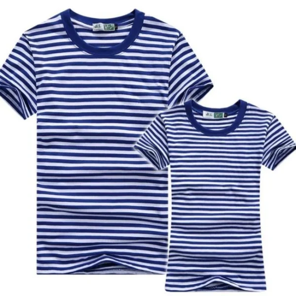 Men Tshirts Navy Shirt Blue and White Striped Short-sleeved Sports Men's T-shirt Couple Parent-child Tops O-Neck Casual Tees - Image 2
