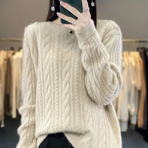 2 stripes Fall/Winter new 100% Merino wool pullover Cashmere sweater Women's half turtleneck pullover warm bottom knit shirt top - Image 3
