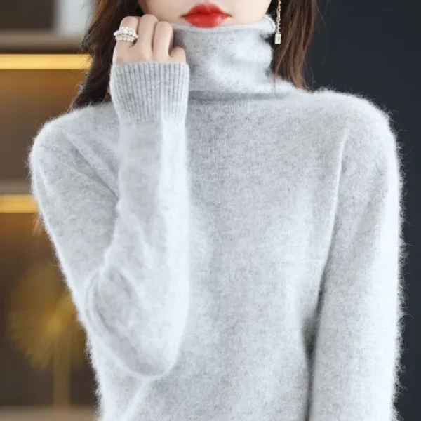 WinvyNee Women Clothing Mink Cashmere Sweater Half High Collar Solid Tops Outerwears 2024 Knitted Oversized Pullover A1248005 - Image 2
