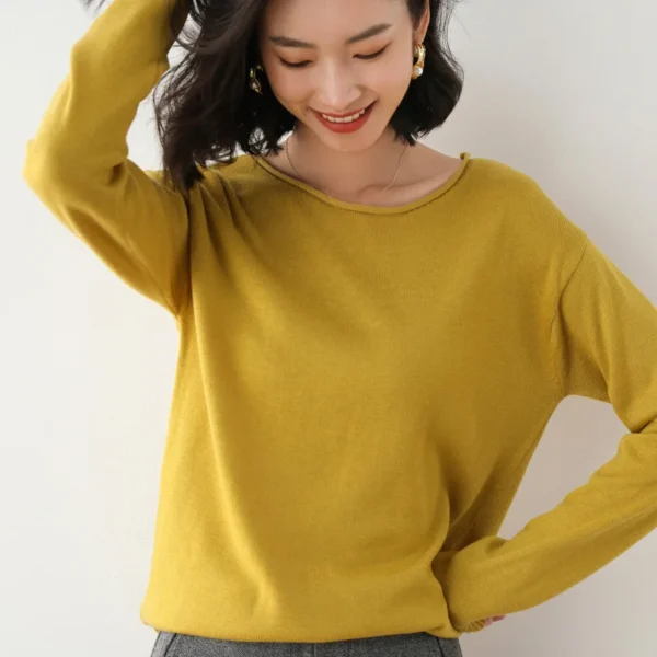 Womens Sweaters Solid Pink Black Knit Pullovers O-neck Bottoming Shirts Slim Fit Spring Autumn Korean Knitted Skin Friendly Top