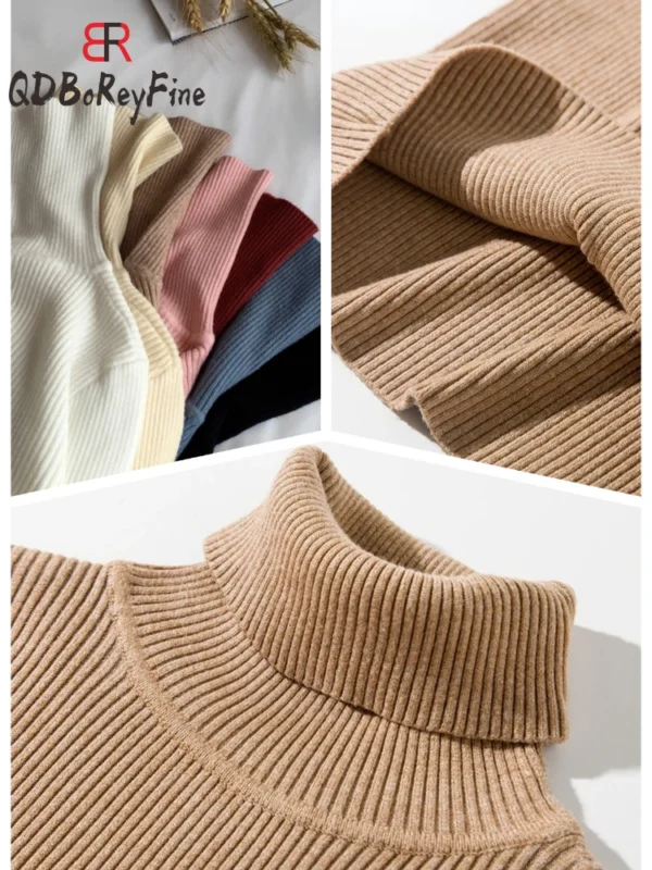 Women‘s Turtleneck Sweaters Basic Autumn Winter Tops Slim Fit Thin Black Pullover Solid Rib Knitted Sweater Jumper Soft 2024 - Image 6