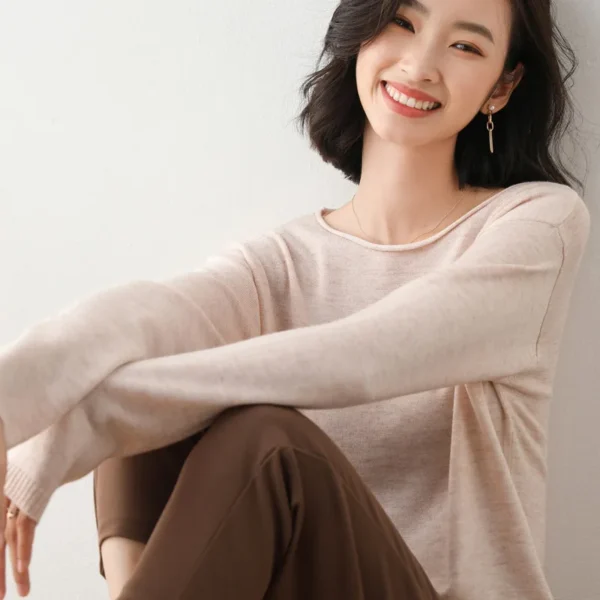 Womens Sweaters Solid Pink Black Knit Pullovers O-neck Bottoming Shirts Slim Fit Spring Autumn Korean Knitted Skin Friendly Top - Image 2