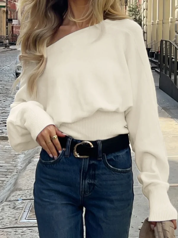 Solid Off-Shoulder Sweater Loose Slash Neck Long Sleeve Knitted Pullovers Women Autumn Winter Fashion Casual Lady - Image 2