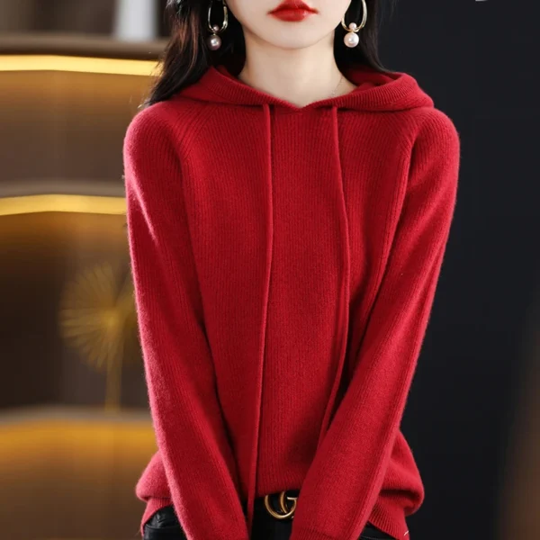 2024 Hooded Autumn and Winter New Knitted Sweater. Loose Women's Sweater Hooded Top Pullover Base Sweater - Image 6