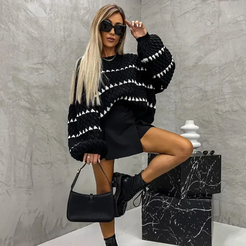 Autumn Winter New Oversized Striped O-neck Sweater Women Loose Comfortable Casual Pullover Female Fashion Trend Knitted Sweaters - Image 5