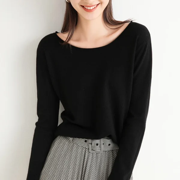 Womens Sweaters Solid Pink Black Knit Pullovers O-neck Bottoming Shirts Slim Fit Spring Autumn Korean Knitted Skin Friendly Top - Image 6