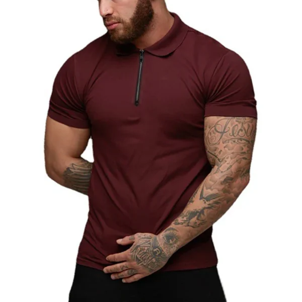 New Summer Fashion Polo Shirt Mens Stretch Cotton Sports Polos Male Zipper Short Sleeve Slim Fit T Shirt Casual Gym Clothing - Image 2