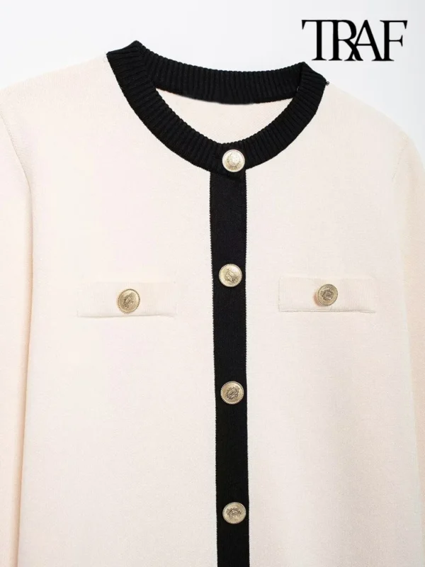 TRAF-Women's Knitted Cardigan Sweater with Golden Buttons, O-Neck, Long Sleeve, Female Outerwear, Chic Tops, Fashion - Image 3
