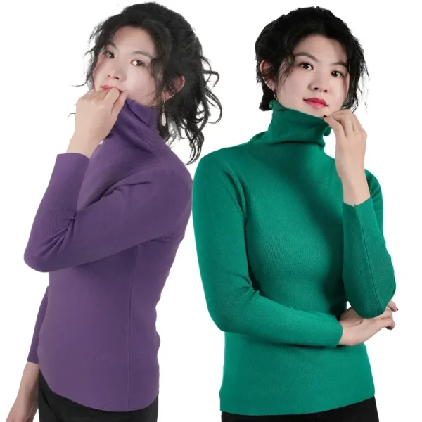 Women Long Sleeve Sweater High Collar Thermal Tops Turtleneck Woman Winter Thin Slim Jumpers Choker Sweaters XMAS Gift 2025 New - Image 5