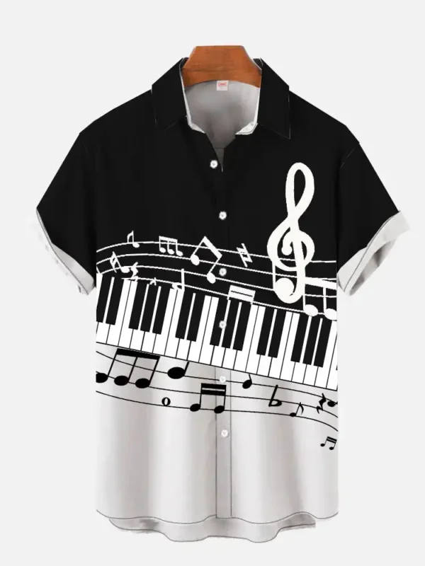 Guitar pattern printed shirt Hawaiian beach comfortable shirts Men's short sleeved Musical instrument casual - Image 4