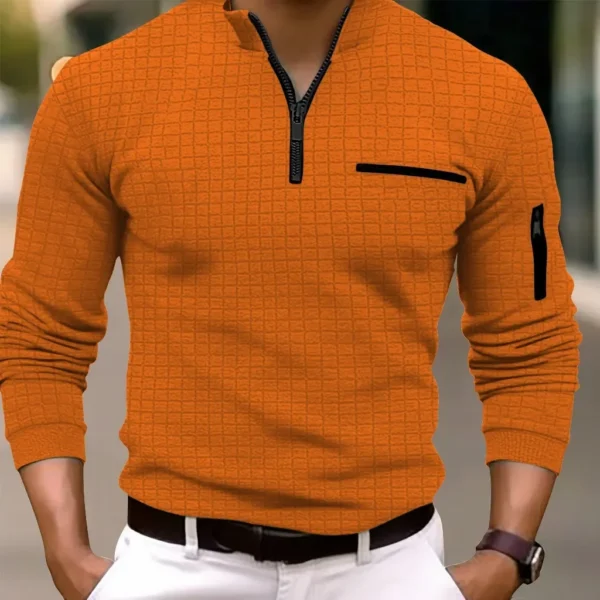 Cross-border Fast-selling Men's Plaid Polo Shirt Amazon Zippered Sport Polo Shirt Loose Fit Other Material For Spring Autumn - Image 2