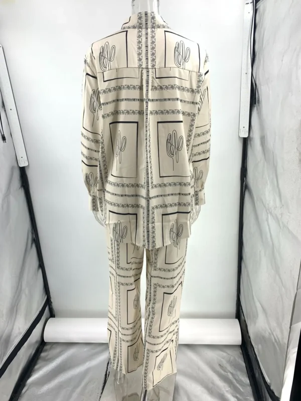 Printed Shirts Two Piece Set Women Long Sleeve Lapel Shirts High Waist Wide Leg Pants Suit For Women Home Wear Outfits Clothing - Image 6