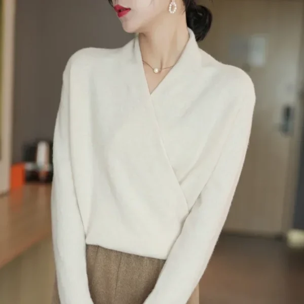 Wool Sweater Knitted Pullover Women Autumn Winter Clothes Cashmere Tricots Casual Versatile Loose V-Neck Warm Fashion Knit Tops - Image 2