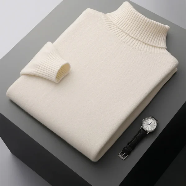 Autumn and winter 100% pure wool men's high collar thick solid color loose cashmere knit bottoming shirt - Image 5