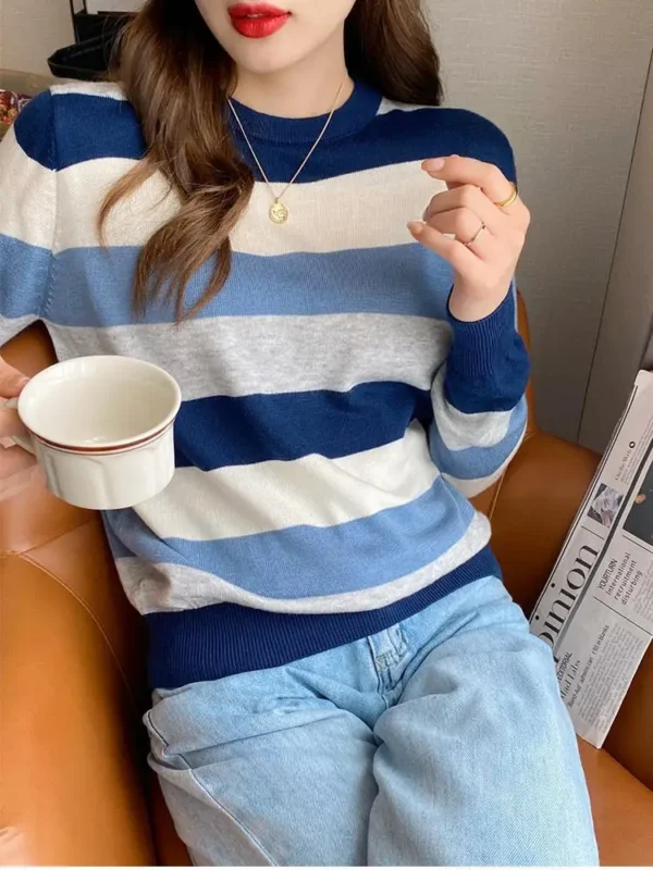 Autumn Winter Women Sweaters Long Sleeve Knitted O Neck Striped Pullover Sweater Femme Basic Solid Jersey Tops Fashion Clothes - Image 5