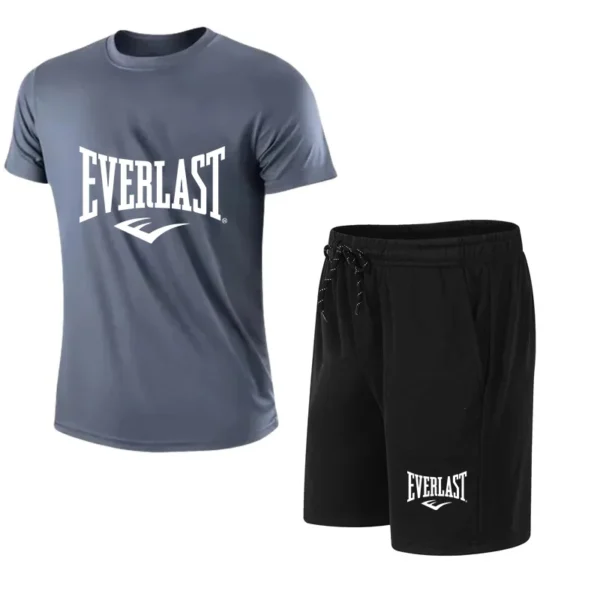 2024 New Fashion EVERLAST Men's T-shirt + Shorts 2pcs Set Leisure Breath Short Sleeve Sport Jogging Gym Brand Print Clothing - Image 4