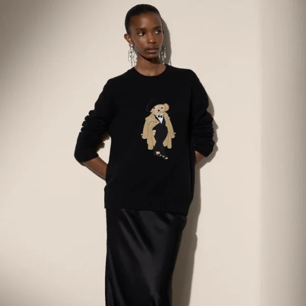 Luxury Brand Patch Bear Knit Sweater Women Autumn Winter Long Sleeve Loose Lauren Pullover Top Cashmere RL Knitwear Coat Clothes - Image 2